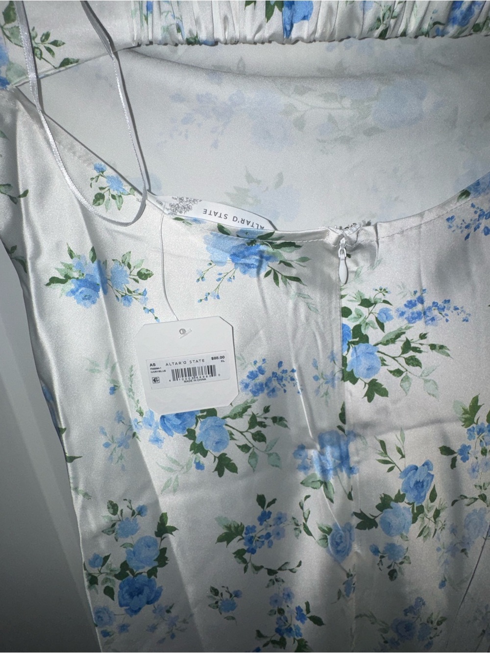 Altar'd State Strapless White Floral Slip Dress with Blue Roses - Picture 3 of 4